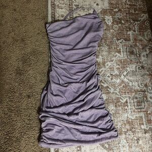 Sparkly Light Purple, One Sleeve, Scrunched, Homecoming Dress